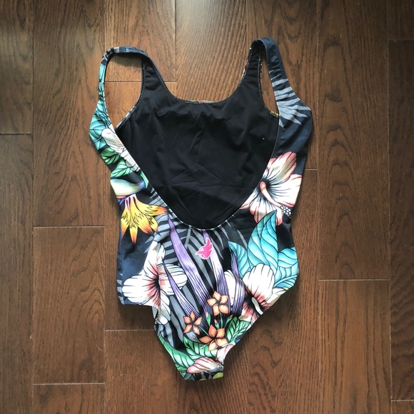 Dark tropical flowers leotard-swimsuit - Picture 4 of 5